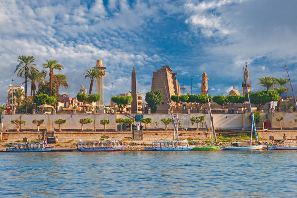 River Nile Luxor Egypt. View of Luxor’s business card – Karnak Temple.