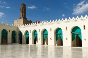 Cairo, Egypt - March 18, 2023: The courtyard of the Al Hakim Mosque in Cairo. Egypt