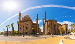 The Mosque-Madrassa of Sultan Hassan panoramic view, main islamic place of visit in Cairo, Egypt.